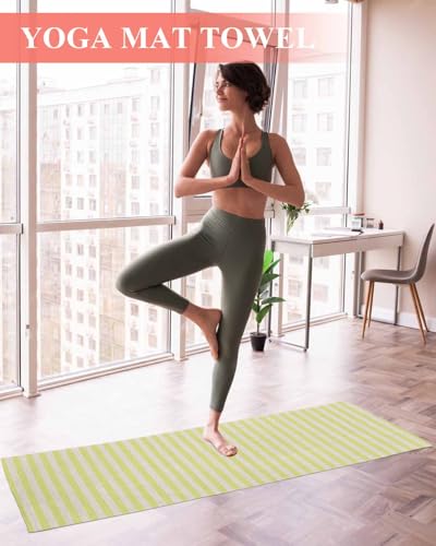 Yellow Striped Yoga Towel for Hot Yoga Non Slip, Modern Simple Farmhouse Beige Vintage Yoga Mat Towel Absorbent Yoga Sweat Towels Microfiber Hot Yoga Blanket for Bikram Pilates Fitness 26"x74" - color: Yellow Beige, size: 26x74in