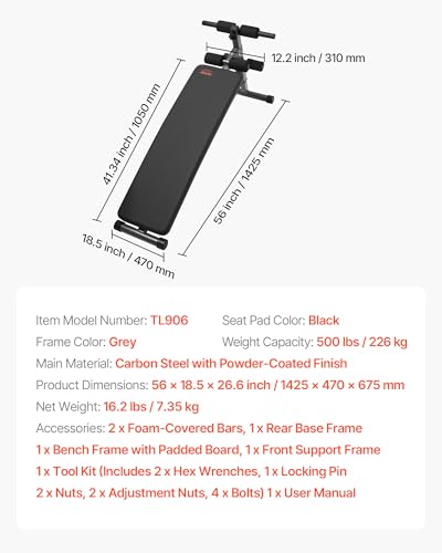 VEVOR Sit Up Bench, Folding Curved Decline Ab Bench, with 5 Adjustable Height Settings, Heavy-Duty Steel, Non-Slip Design, 500 Lbs Capacity for Home Gym Workouts, Strength Training, Full Body Muscles - size: Ab Bench/500lbs
