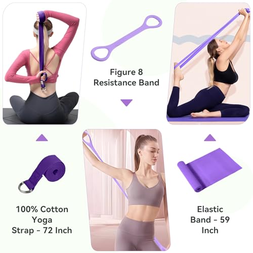 HASHMUST Pilates Ring Kit 12 PCS for Women, Home Workout Equipment with Magic Circle, Mini Exercise Ball, Resistance Bands, Massage Lacrosse, Yoga Strap, Full-Body Fitness Set for Toning & Gift - color: Purple