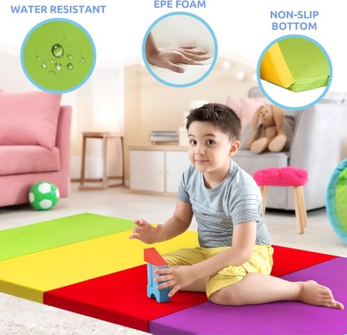 ZENY Folding Gymnastics Mat, 5-Panel Gym Mat Tumbling Mat | with Carry Handles for Home Workouts, Exercise Mat for Yoga and Play, 77''x30''x1.4''
