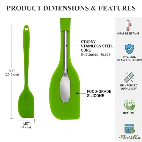 8-Piece Small Silicone Spatula Set, 8.5" Heat Resistant Scrapers | Seamless 8.5-inch small rubber scrapers for baking and mixing. One-piece hygienic design. Dishwasher safe. 8-color set