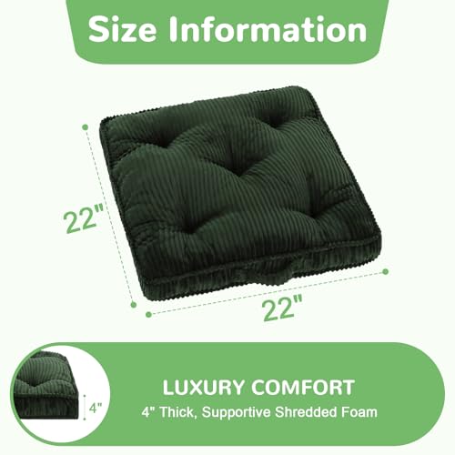 Meditation Floor Cushion, 22x22 Tufted Floor Pillow for Adults - color: Green, size: 22x22x4 inch