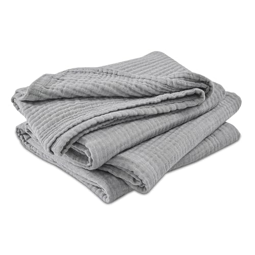EMME Cotton Muslin Large Throw Blanket Couch Breathable Gauze Soft Lightweight Bed Blankets Adults (Heather Grey, 50"x70") - color: 04 - Grey, size: Large Throw (50" X 70")