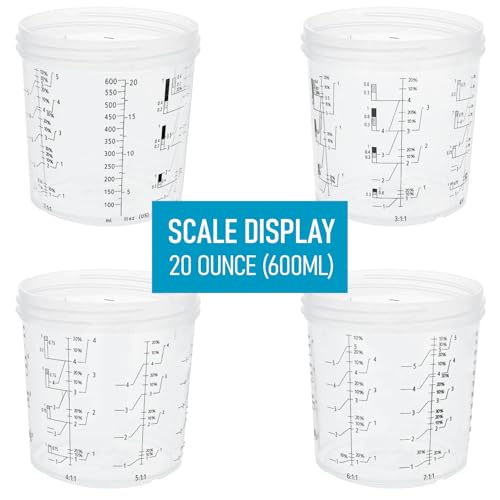 Disposable Paint Sprayer Mixing Cup for Automotive Paint Gun,Compatible with Original 1.0 System(not 2.0)-50pcs 20 Ounce Kit-50 Cup Liners,50 Lids with Strainer,1 Hard Cup with Retainer Ring,20 Plugs - size: 50pcs