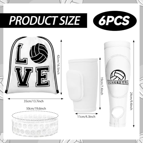 6 Pcs Volleyball Accessories Volleyball Knee Pads Arm Sleeves Drawstring Bag Softball Headbands Volleyball Protection Equipment Gifts for Women Training - color: White, size: Small