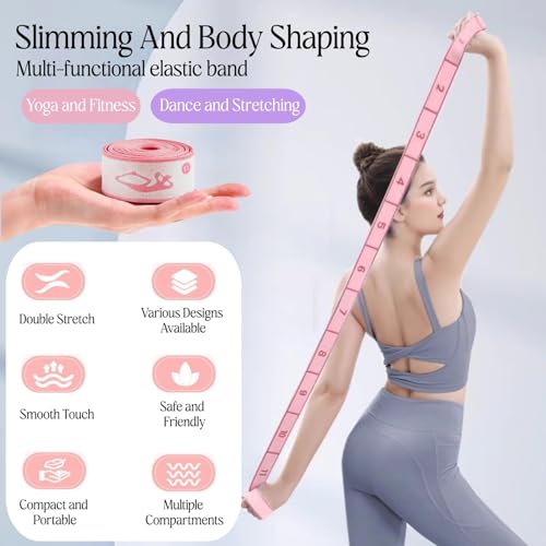 Multi-Loop Stretch Band - Yoga, Pilates, Ballet, and Physical Therapy Stretching Strap for Flexibility, Leg Stretching, and Exercise - Durable Stretching Equipment - color: Pink - 11 Loops