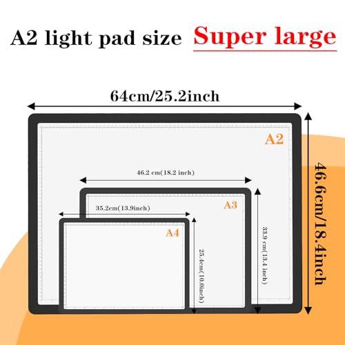 Phylosal Magnetic A2 Light Pad 25.2''x18.4'', Large 3-Color Modes Light Box, Diamond Art Light Board, Lightbox for Tracing and Drawing, USB Power Artcraft Light Table for Sketching, Weeding Vinyl - color: Black, size: A2 without Handbag