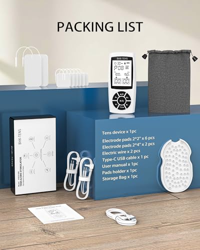 Rechargeable TENS Unit EMS Muscle Stimulator 22 Modes 40 Intensity Dual Channel Electronic Pulse Massager for Neck Back Shoulder Leg Pain Relief, Portable Physical Therapy Machine with 8 Pads - color: 1080beige