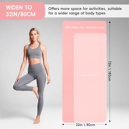 Extra Wide Yoga Mat 72" x 32", 6mm Non Slip TPE Exercise Mat with Carrying Strap, Large Workout Mat for Yoga, Pilates, Stretching, HIIT & Home Gym - color: Cornelian Cherry Pink
