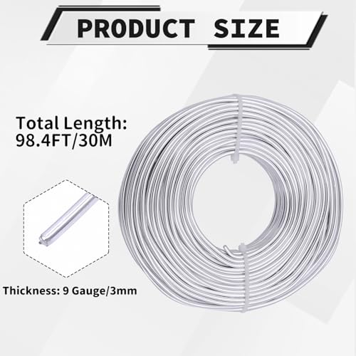 9 Gauge Aluminum Craft Wire, 100 Feet 3mm Bendable Metal Wire for Jewelry Making, Sculpting and Floral Design, Soft Armature Wire for DIY Crafts (Silver) - size: 9 Gauge(3mm), style: Silver