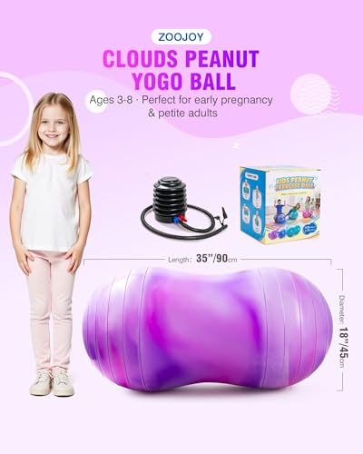 ZOOJOY Peanut Ball for Kids and Adults | 18/20Inch Anti-Burst Exercise Ball - color: Pink & Purple, size: 35 x 18 Inch