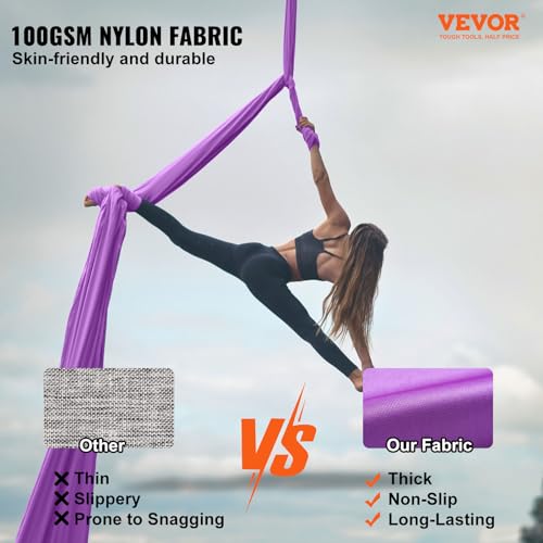VEVOR Aerial Silk & Yoga Swing, Aerial Yoga Hammock Kit with 100gsm Nylon Fabric, Full Rigging Hardware & Easy Set-up Guide, Antigravity Flying for All Levels Fitness Bodybuilding - color: Purple, size: 8.7 Yards