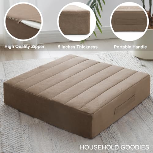 JKMAX 22 inches Floor Pillow for Adults - Large Meditation Cushion with Thick Foam & Soft Tufted Cover - Premium Outdoor Square Floor Cushion Seat - Yoga Pillows for Sitting On Floor - Coffee - color: Coffee, size: 1 Count