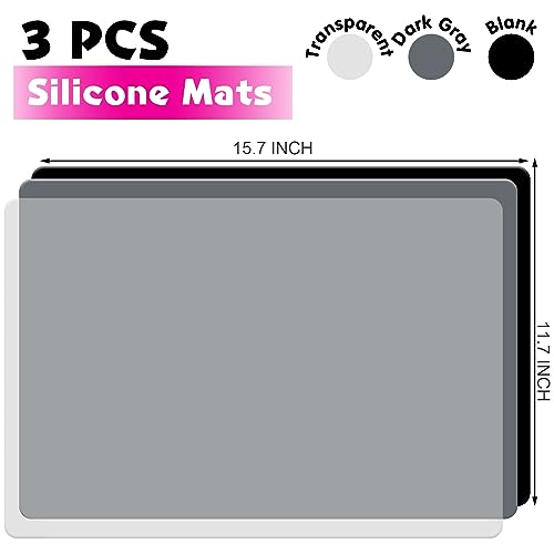 LEOBRO Silicone Mats, 3 PCS 15.7” x 11.7" Silicone Mat for Crafts, Resin Molds, Play Dough Mat, Silicone Sheets for Epoxy Resin, Clay, Crafts - color: Deep Gray & Black & Transparent, size: 15.7" x 11.7"