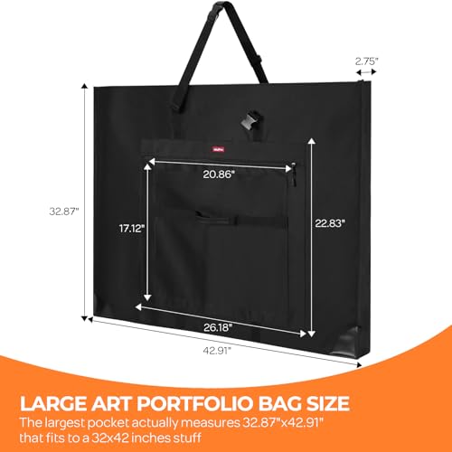 Nicpro Wide Gusset Art Portfolio Case 32 x 42”, Large Tote Bag for Artwork | Adjustable Shoulder Strap, 600D Fabric, Durable Leather Corners, Waterproof, Portfolio for Artist Canvas Sketching Drawing - size: 32 x 42 inches
