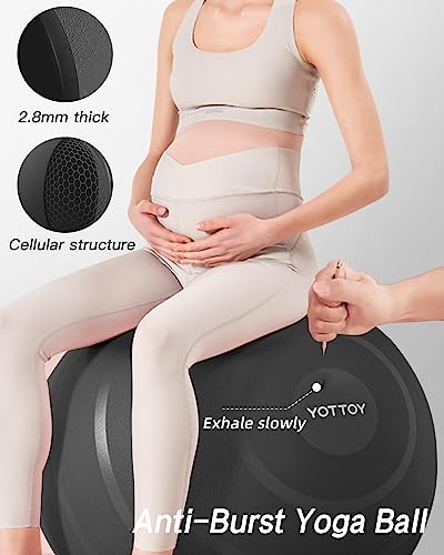 YOTTOY Anti-Burst Exercise Ball for Working Out, Yoga & Pregnancy, Extra Thick Workout Ball for Physical Therapy & Fitness - color: black, size: 30IN/68-75cm