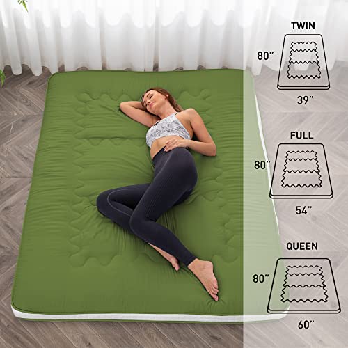 Dr.Futon Japanese Floor Futon Mattress Extra Thick Folding Roll Up Bed Topper Mat for Guest,Lounger and Tavel - color: Green, size: Twin