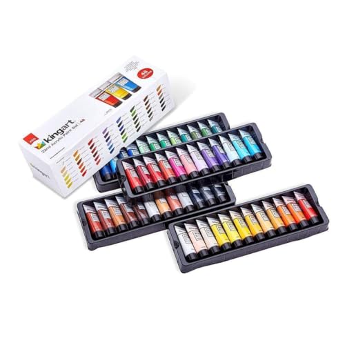 KINGART PRO Artist Quality 48 Pc. Acrylic Paint Set, 22ml (0.74oz) Tubes, Set of 48 Unique, Highly Pigmented Colors