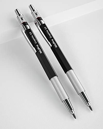 Nicpro 2mm Metal Mechanical Pencil Set with Case, 2PCS | Lead Pencil Holder 2.0 mm+120PCS Lead Refills (4H 2H HB 2B 4B Color), 2mm Pencils for Drafting Writing Drawing Sketching - size: 2 Pack