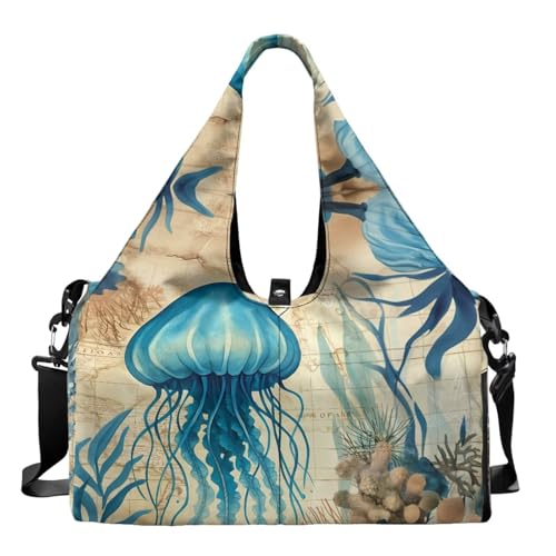 Yoga Mat Bag for Men Women Canvas Yoga Mat Carrier Take In Out Mat Easily for Beach Swim Bags Pool Sports Gym - color: Jellyfish