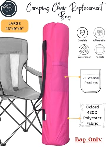 43"x9"x9" (Pink, L) Replacement Bag for Folding Camping Chair, Camp Chairs, Hammock, Yoga Mat, Beach Chair, Umbrella, Tent Bag 420D Oxford Polyester Fabric w/Side Pockets - color: Pink, size: Large 43"x9"x9"