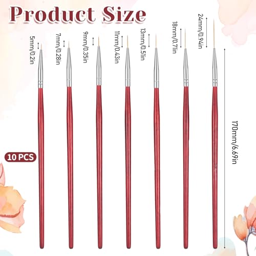 7 Pcs Rigger Artist Paint Brush, Highly Flexible Paint Brushes Extra Long Fine Point Tip Pinstriping Scroll Outlining Brush Fine Detail Paintbrushes for Watercolor Oil Gouache Pastry Cookie