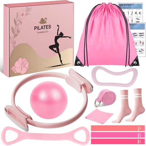Pilates Equipment Set for Women, Pilates Ring and Ball Set with 15" Magic Circle & Resistance Bands, Perfect Mother's Day Gift for Home Workout, Ideal for Beginners and Yogis