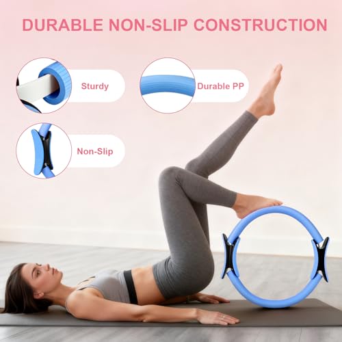 Pilates Ring and Ball Set for Women, Home Workout Pilates Kit, Magic Circle Hoop with 5 Resistance Bands, Pilates Equipment Fitness Essentials Starter Set Accessories - color: Blue