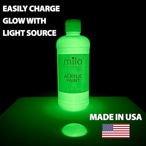 milo Glow in the Dark Acrylic Paint, Clear Phosphorescent Glow, 16oz Bottle | Glows UV in Black Light, Easy Light Glow Activated, Made in the USA, Safe & Non-Toxic, Painting in the Dark, Quart - style: Glow in the Dark 16 oz