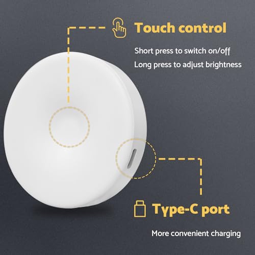 DAZZY DOT Rechargeable Puck Lights 2-Pack, Magnetic Tap Light, Cool White | Dimmable touch control, magnetic & adhesive mounting, 1000mAh rechargeable battery, 8 LED beads, brightness memory - color: Cool White