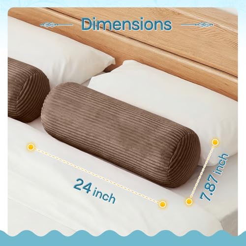 1 MIDDLE ONE Body Pillow, Memory Foam Body Pillows for Adults Sleeping, Decorative Bolster Pillow for Couch and Bed, Long Cylinder Tube Round Pillow, 24x7.87 Inches, Set of 2 (Coffee-Corduroy) - color: Coffee (Corduroy)