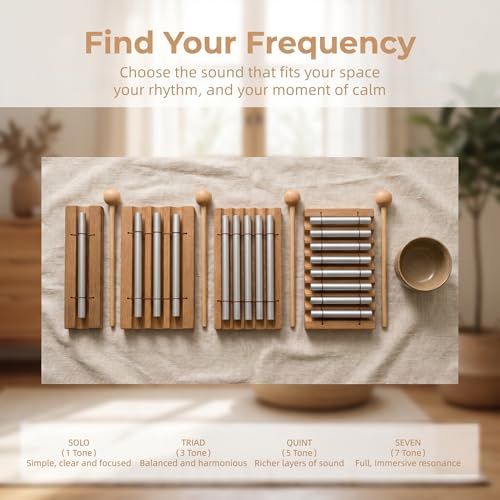1 Tone Hand Chime Bell for healing, Meditation Chime Bar with Wooden Mallet for Teachers Classroom Management, Mindfulness Bell Percussion Instrument for Yoga, Prayer, Focus and Relaxation