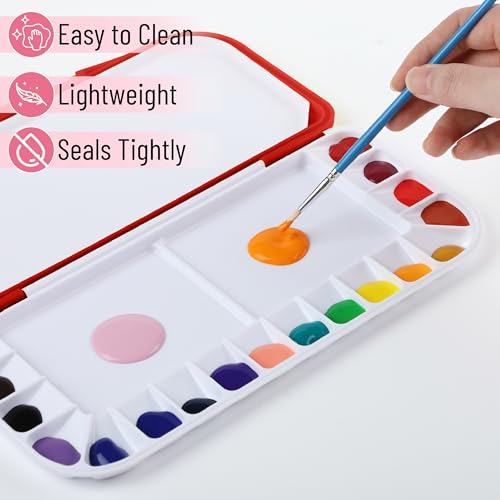 Mr. Pen- Airtight Watercolor Palette with Lid, 18 Wells & 2 Mixing Areas (Pack of 2) - color: Red, size: 2 Pack