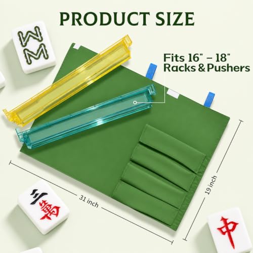 American Mahjong Rack Storage Bag – Roll-Up Canvas Carrier Fits 4 Racks & Pushers – Portable Protective Sleeve Organizer for Travel & Club – Mah Jongg Accessories Gift (Bag Only) (Green) - color: Green