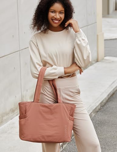 Tote Bag for Women,Puffer Travel Tote Bags with Zipper, Quilted Handbag with Compartments for Travel Work Sport,Dusty Rose - color: Dusty Rose