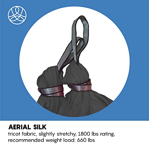 Aerial Yoga Hammock Swing, 4.5 Yards, Aerial Silks with Hardware | Knitted fabric with extension straps and a pose guide for aerial yoga, home gym and studio practice, suitable for all levels - color: Black, size: 4.5 yards