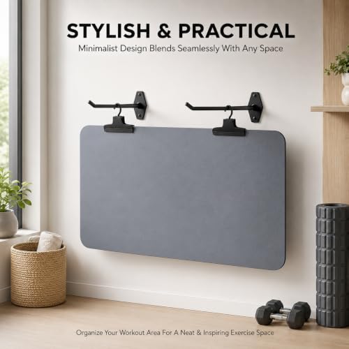 Heavy Duty Yoga Mat Holder Wall Mount & 2 Clip - for All Yoga Pilates | Yoga Mat Holder, Hanging Exercise Mat Storage Rack for All Fitness Mats, Space Saving(<20 lbs)