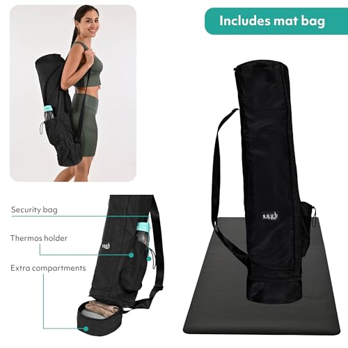 Yoga Mat 5mm Thick – Non Slip Exercise Workout Pad, PU Natural Rubber Grip, Extra Large 183x68 cm, Pilates Fitness Training, Includes Strap & Carry Bag - color: BLACK