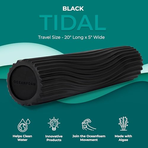 Oceanfoam Tidal Roller - Black - Muscle Massage Foam Roller for Back Pain & Stretching - Firm and Ergonomic Wide Wave Textured - Yoga, Athletics, & Wellness - Full Size, 20" x 5" - color: Black
