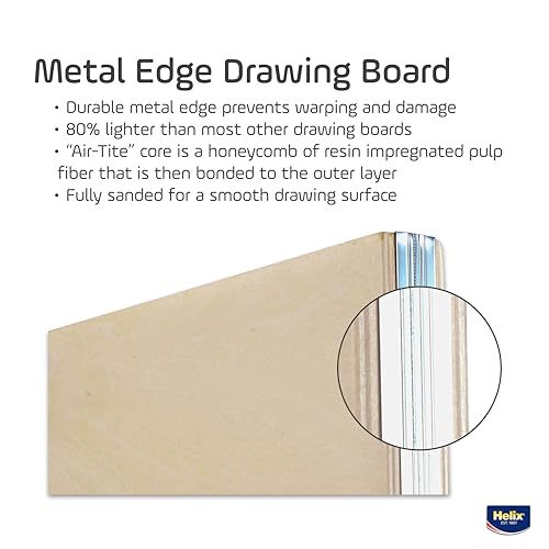 Helix - Wooden Drawing Board - Metal Edge - 18 x 24 inch | Lightweight for Sketching Outdoors - Ensures Level Surface - Prevents Warping - Durable Design for Artists and Students - size: 18” x 24”, style: Metal Edge