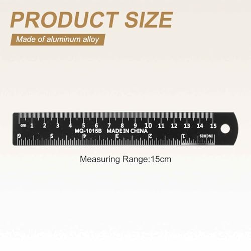 HARFINGTON 2pcs Metal Straight Ruler 15cm Metric SAE Aluminum Alloy Measuring Rulers Scale Tool with Hole for Measure Study Reading Classroom Office, Black - size: 15cm