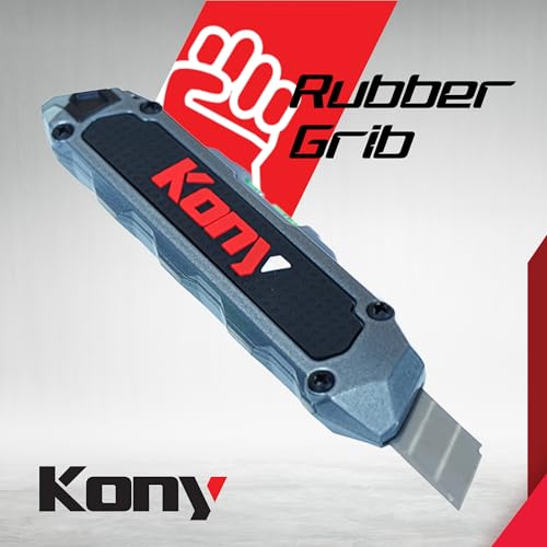 Kony Heavy-Duty Retractable Utility Knife, 18mm Snap-Off Box Cutter | 10 Extra SK5 Blades, Aluminum Body, Ruler & Bubble Level, For Cardboard, Carpet, Crafts & DIY