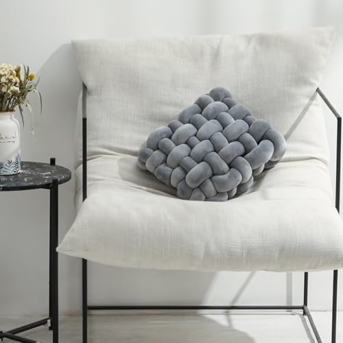 Knot Pillow Meditation Cushion Large Floor Cushions for Sitting Funky Throw Pillows Chair Pillows Soft Pads Square Knotted Seat Cushions for Home Decoration Living Room Bedroom Sofa Couch Grey - color: Grey, size: 14.5*13.5*4.5"