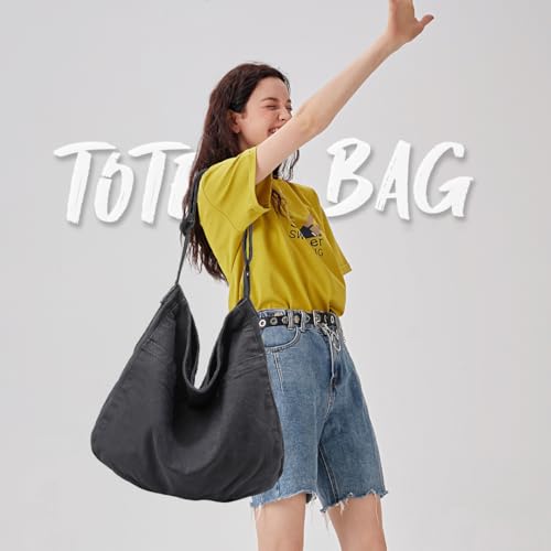 Canvas Tote Bag Casual Hobo Crossbody Shoulder Bag for Women and Men Large Purse Messenger Bag Travel Work - color: 1-grey