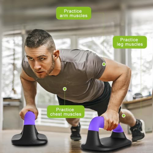 Kipika Push Up Bars, Pushup Stands, Anti-Slip Soft Plastic Push Up Handles, Bottom Anti-Slip Pad, Strength Training Equipment, Perfect for Floor Workout Exercise - color: F: Black & Purple