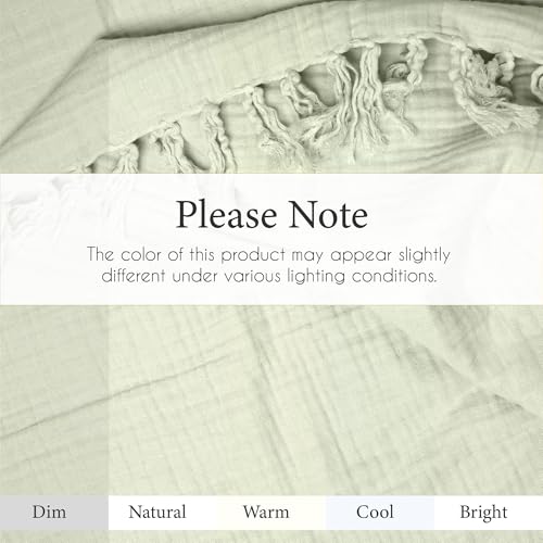 100% Cotton Gauze 50"X60" Throw Tassel 4 Layered Blanket- Sea Foam | Premium Muslin Blanket for Couch,Bed,Living,Summer Lightweight, All Seasons Blankets & Throws, Boho,Travel & Skin Friendly - color: Sea Foam, size: 50"X60" Throw