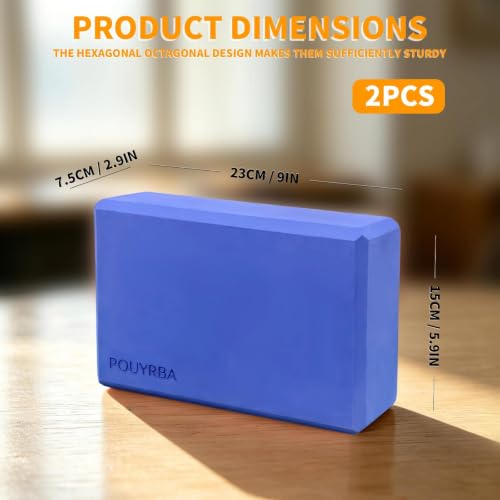 2-Pack Yoga Blocks, High-Density 9"x6"x3" Yoga Brick Foam Blocks, Non-Slip Exercise Blocks for Yoga, Pilates, Stretching and Meditation – Lightweight Yoga Props for Home Gym & Studio - color: Navy Blue