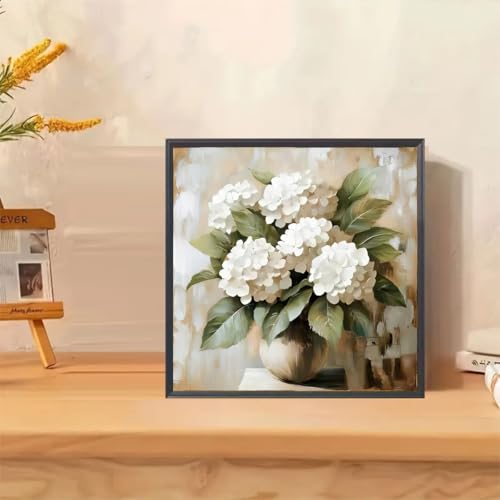 GEMFAMILY Hydrangea Paint by Numbers Kit for Adults,White Hydrangea Oil Painting Kit Adult Paint by Number Kits on Canvas,DIY Painting Art by Numbers for Home Wall Decor 16 x 16 Inch - color: HL6663