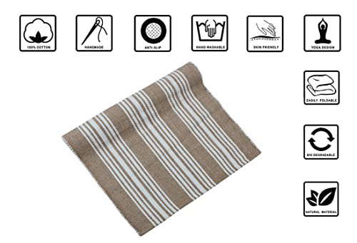 Hand Woven 100% Cotton Yoga Mat- Thick Handloom Made in India- for Gym Floor Exercise - Runner for Bedroom - color: Beige