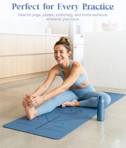 ROMIX Pro Yoga Mat With Alignment Lines, 6Mm Thick Non-Slip Exercise Mat | 72 x 24 In TPE Large Pilates Mat For Home Workout, Stretching, Training, Meditation, Carry Bag Included For Women And Men - color: Blue